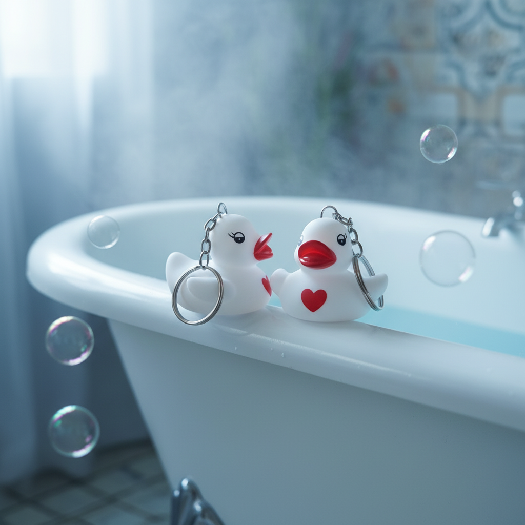 Porte-Clés Canard Blanc Cœur Rouge