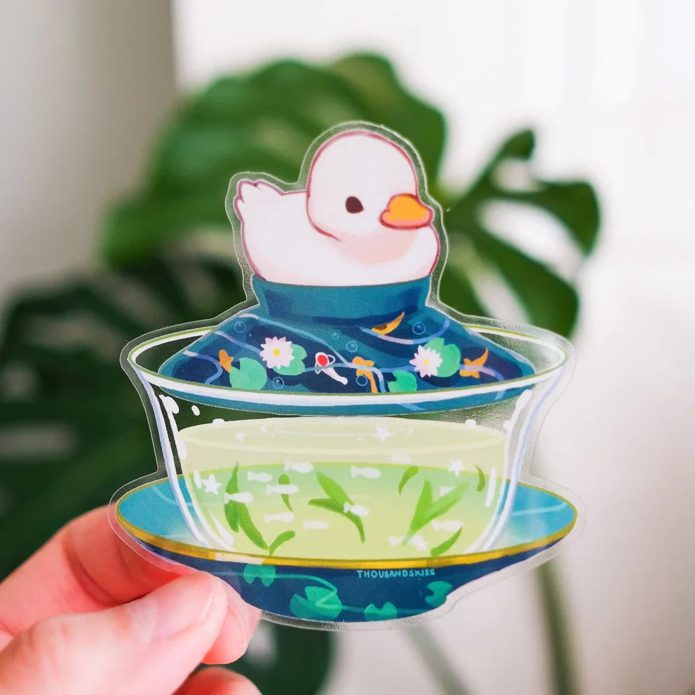 Autocollant Canard Blanc "Gaiwan - Duck Green Tea"
