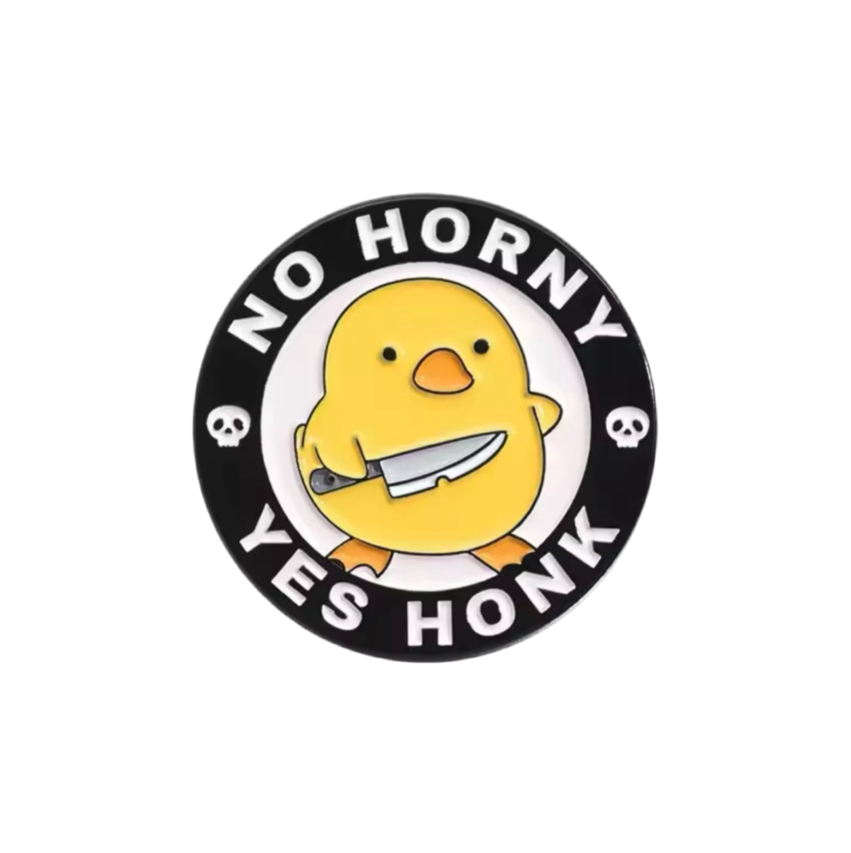 Anstecker Gelbe Ente „No Horny Yes Honk“