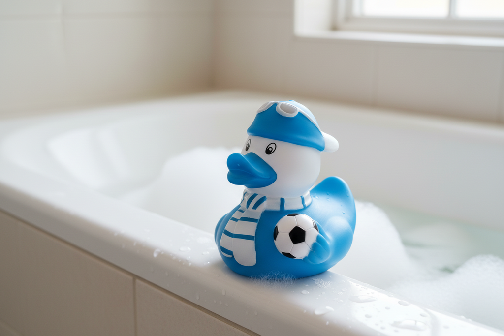 Blaue Fußballfan-Ente