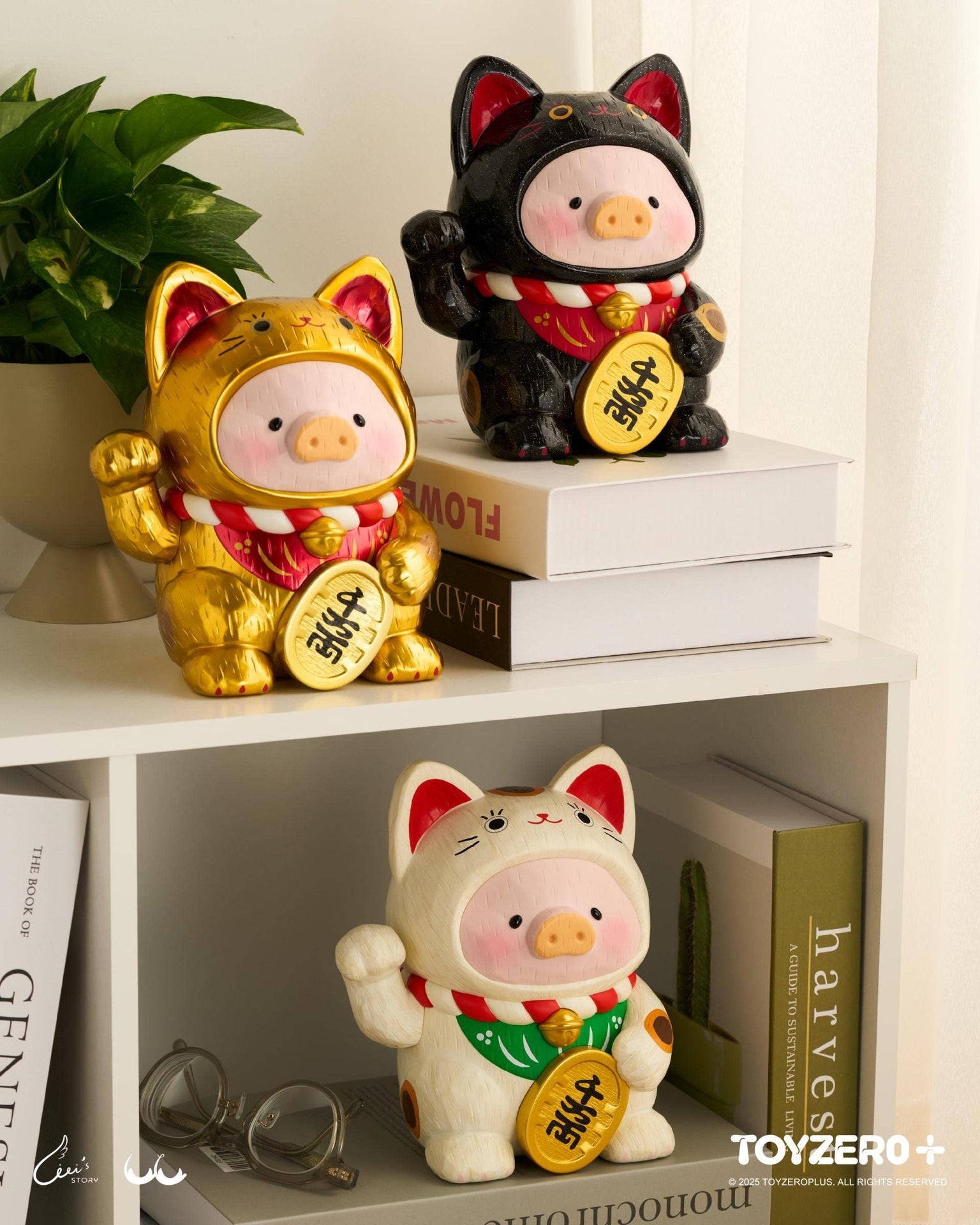 LuLu le Cochonnet - Maneki Lu (chat doré) — sculpture en bois 18cm