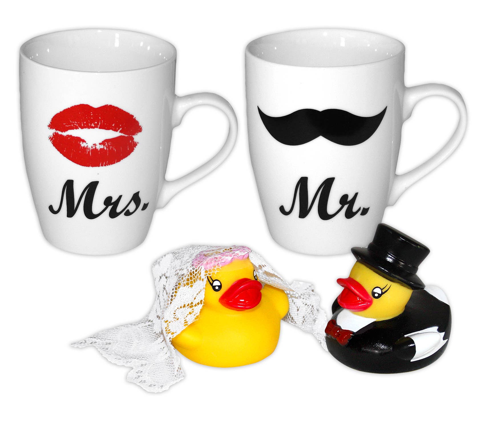 Set mit 2 Mr. &amp; Mrs. Tassen und Badeenten