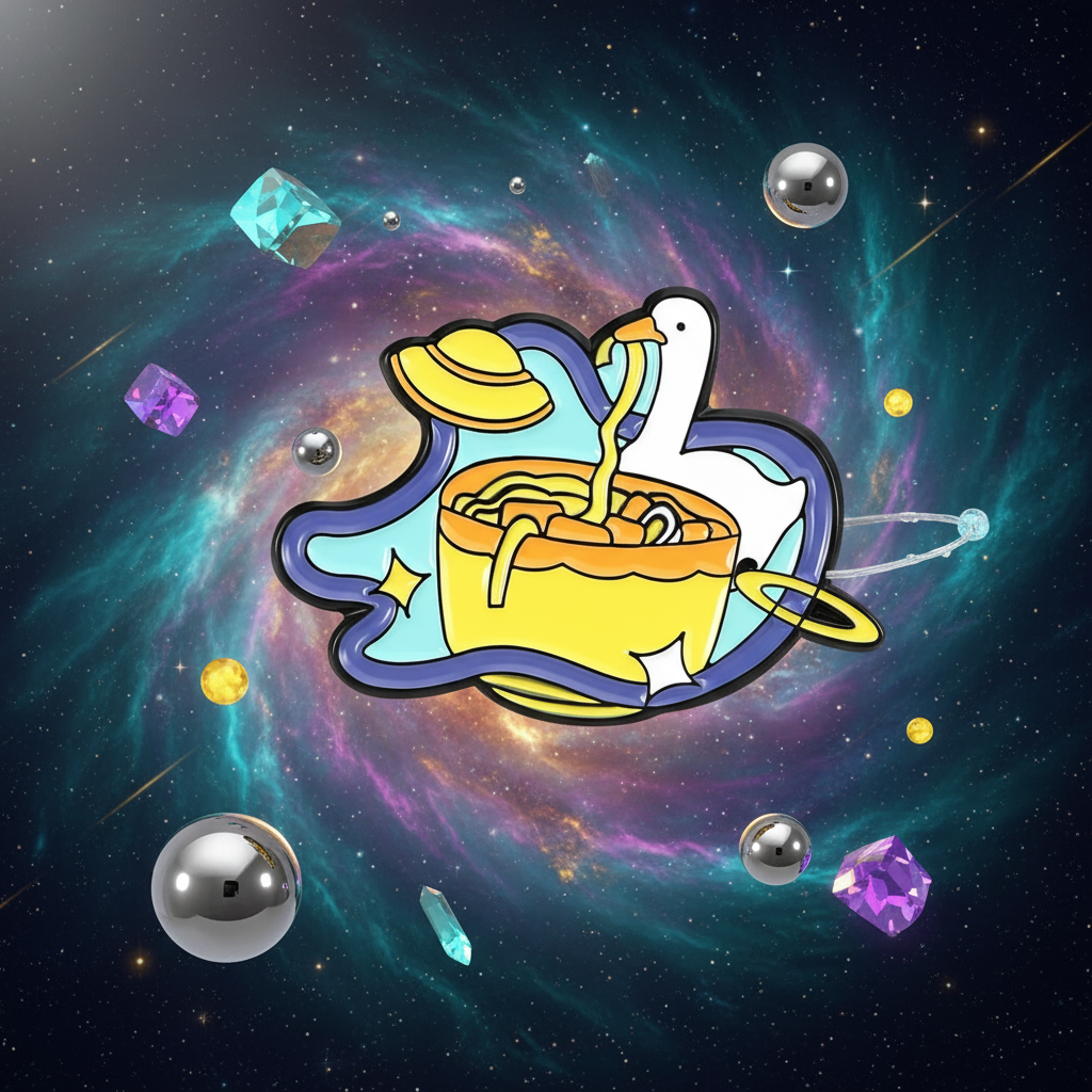 Weiße Enten-Anstecknadel „Space Noodle“