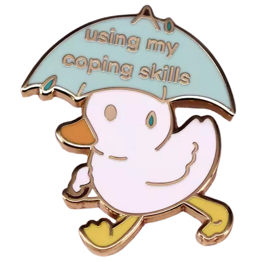 Pin's Canard Blanc avec Parapluie "Using my coping style"