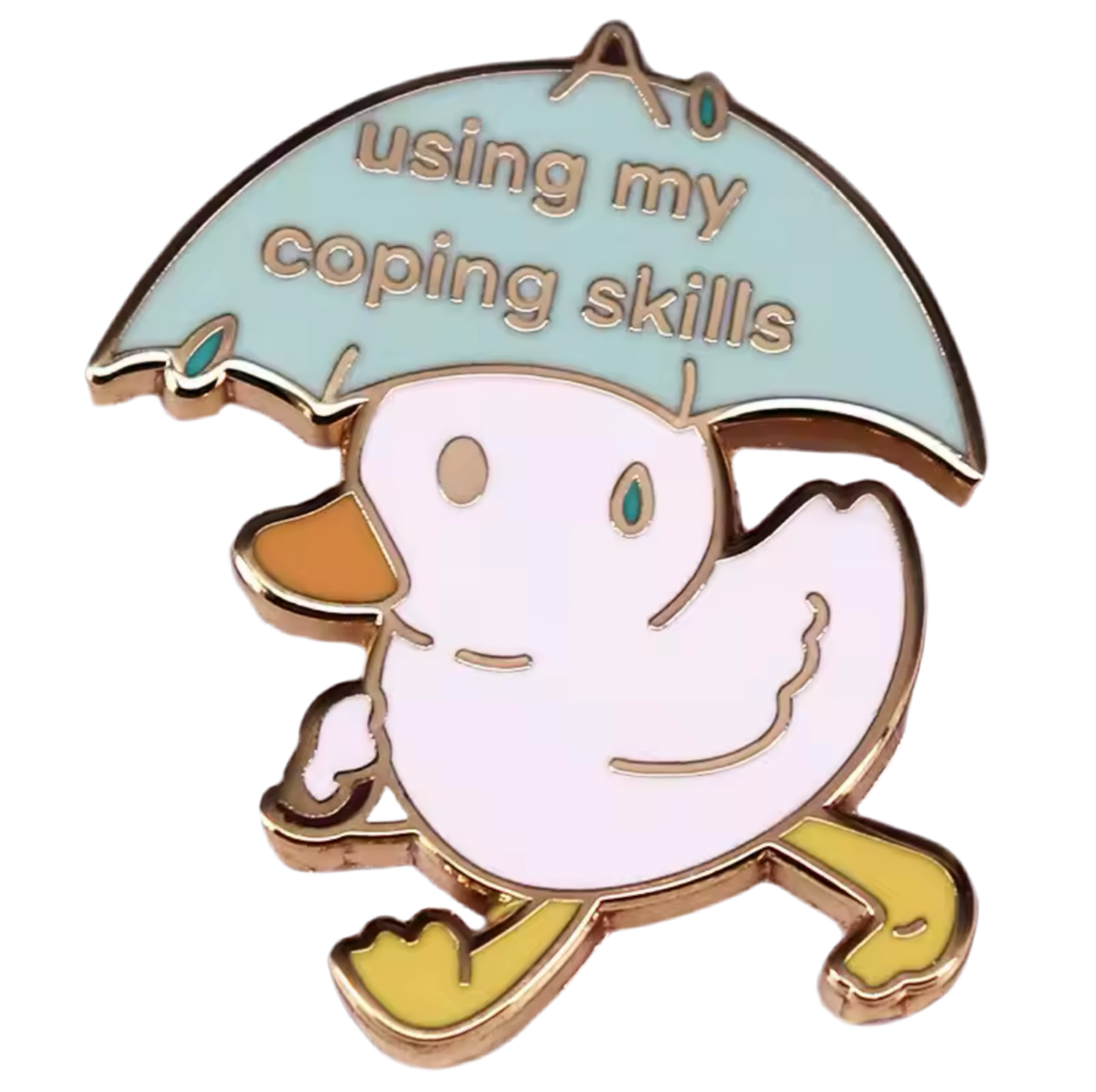 Pin's Canard Blanc avec Parapluie "Using my coping style"