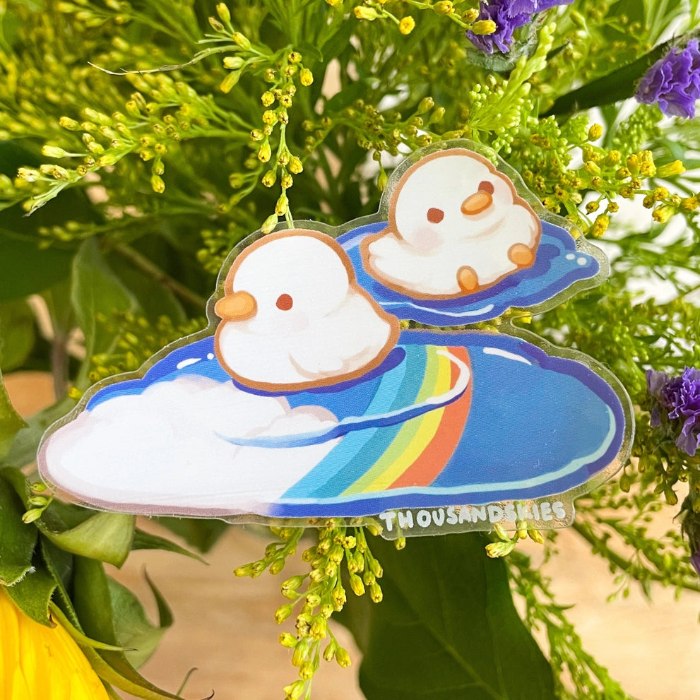 Autocollant Canard Blanc "Ducklings in Rainbow Puddles" Thousand Skies Stickers