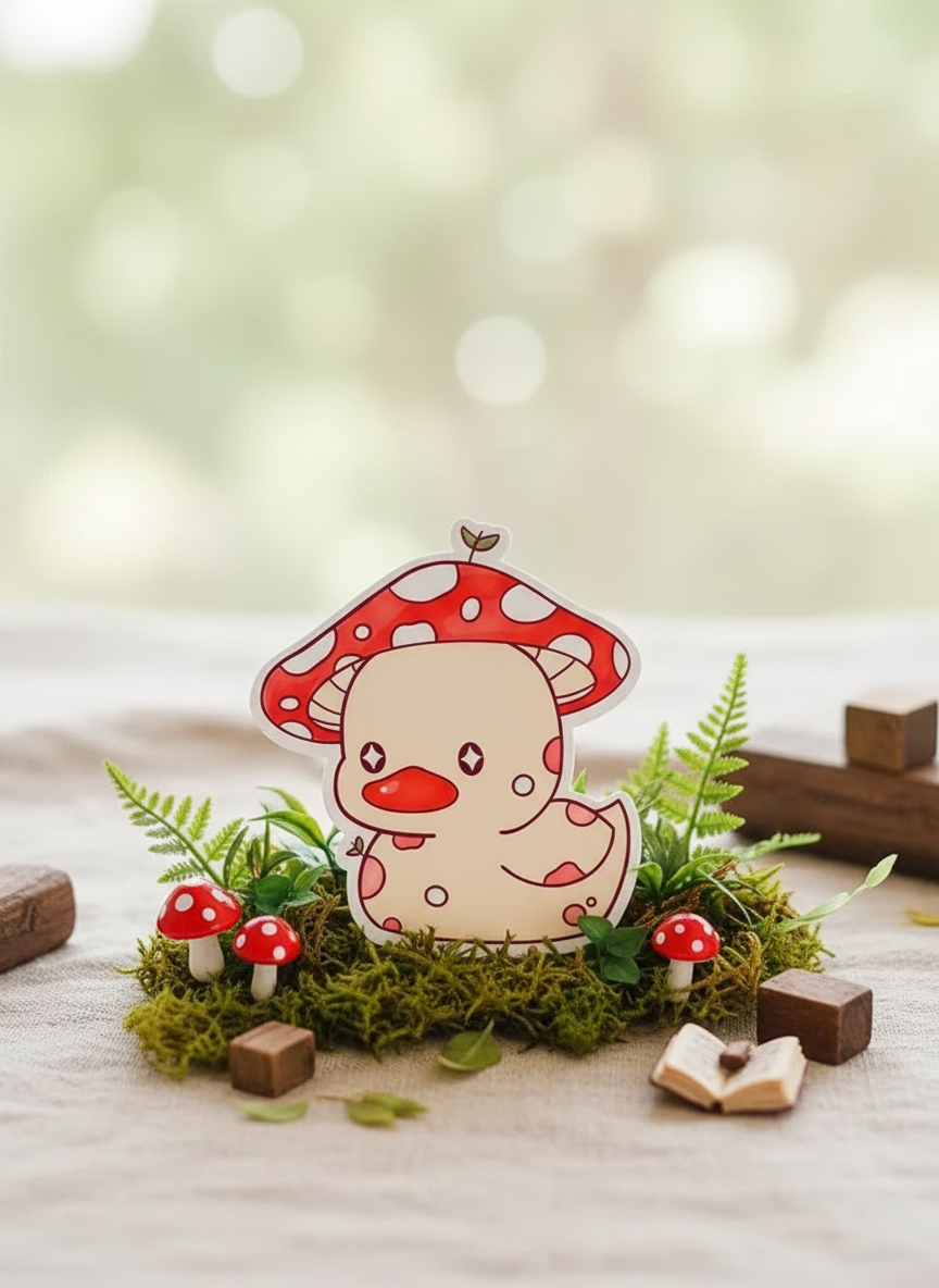 Pegatina de pato de champiñones