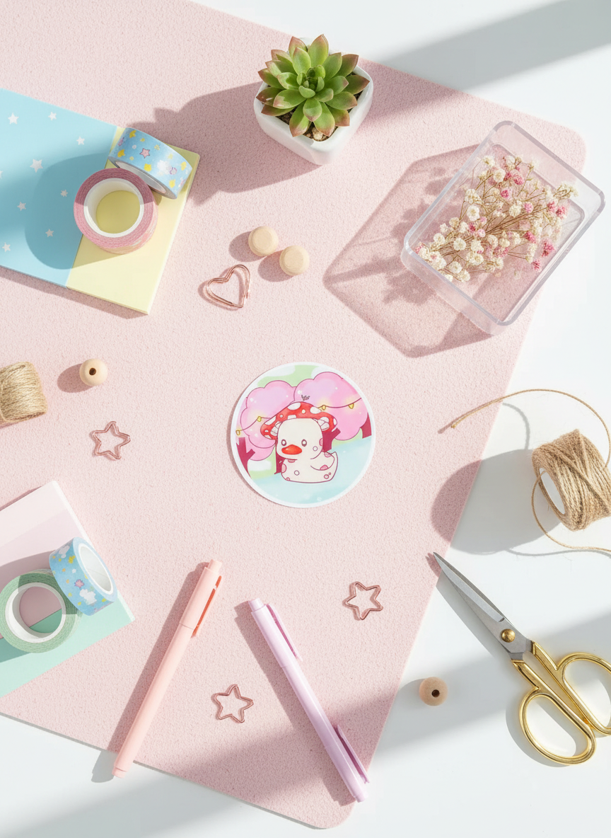 Pegatina redonda de pato de hongo