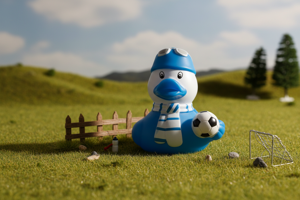 Blaue Fußballfan-Ente