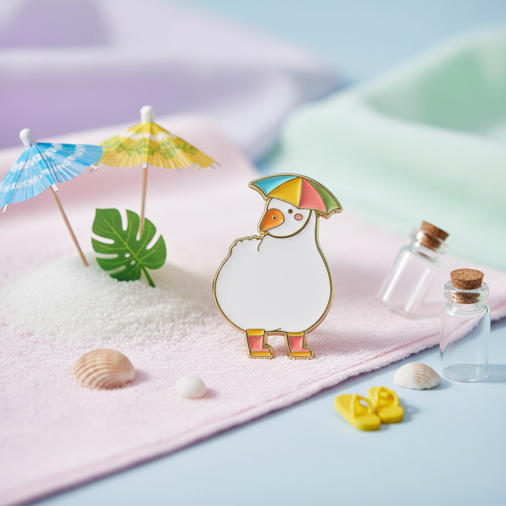Pin's Canard Blanc Chapeau Parapluie