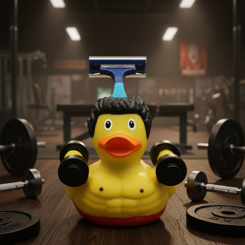 Patka bodybuilder drži