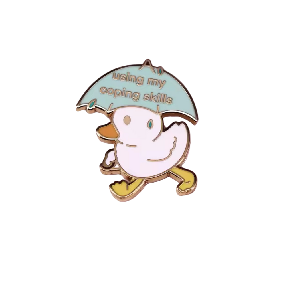 Pin's Canard Blanc avec Parapluie "Using my coping style"