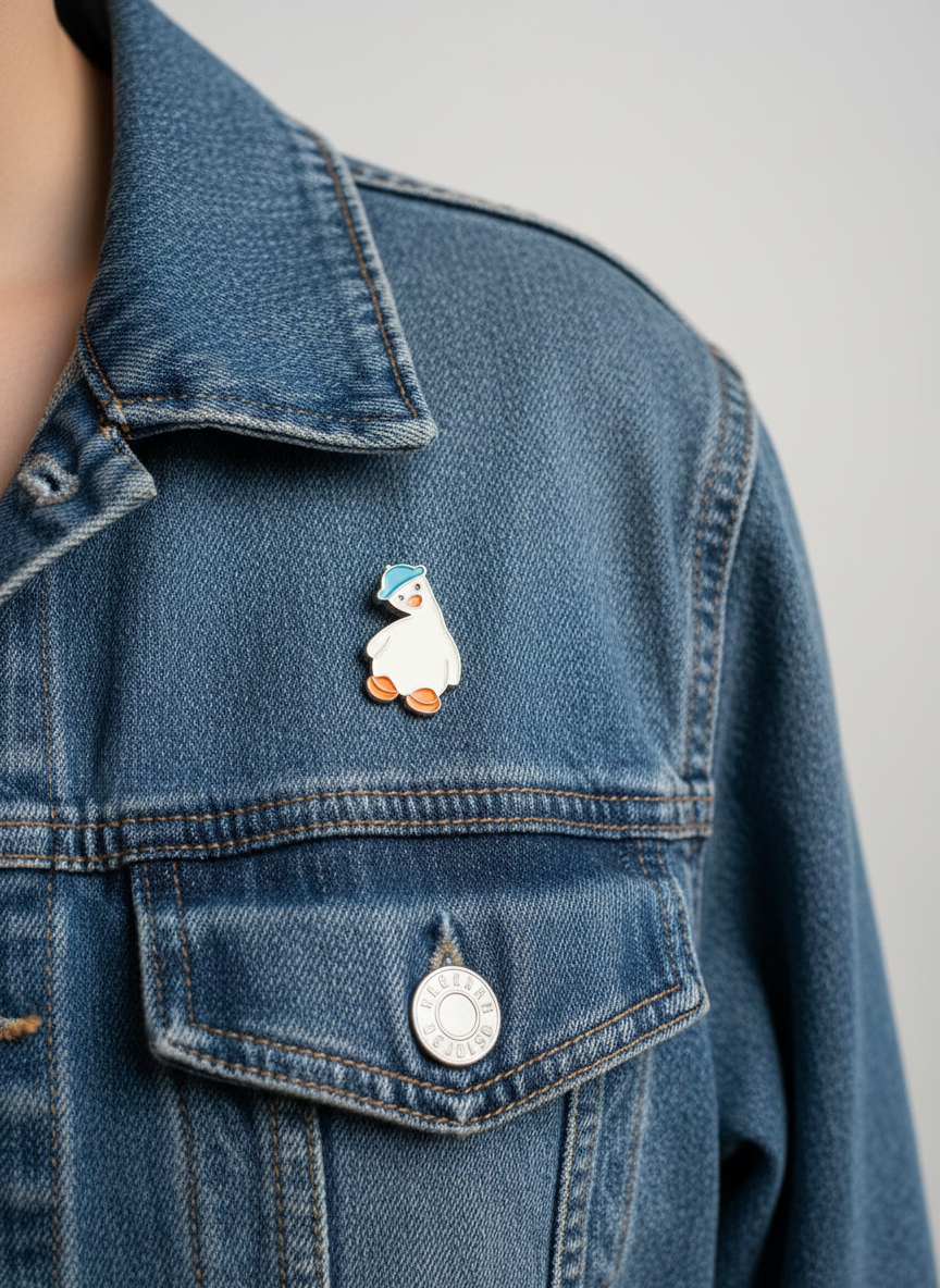 Weiße Ente Blaue Hutnadel