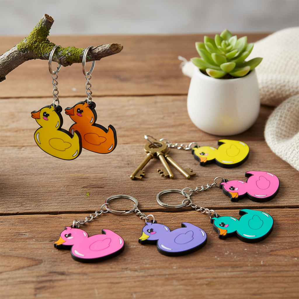 Porte-clés En Cuir PU Décoratif - Motif Canard Colvert Chasse - 15 Cm, 2 Anneaux Métalliques, Pendentif Pratique - 2