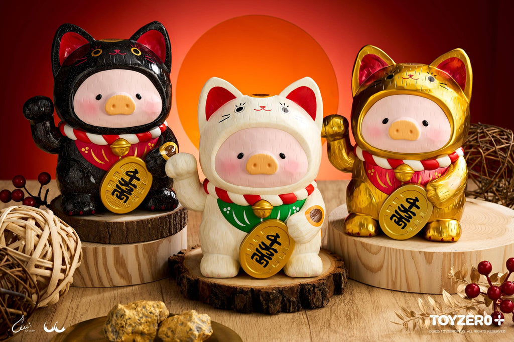 LuLu le Cochonnet - Maneki Lu (chat noir) — sculpture en bois 18cm