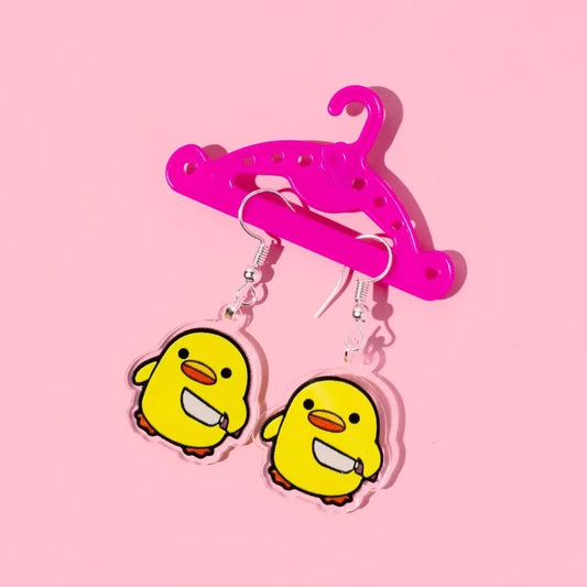 Duck earrings with a knife