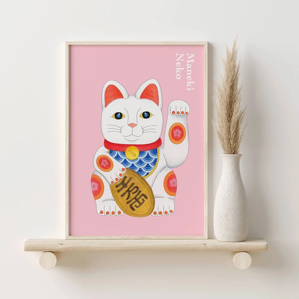 Artprint Chat Chanceux Blanc