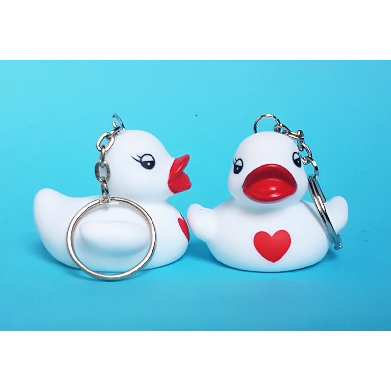 White Duck Red Heart Key Ring