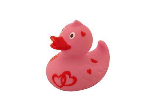 Pato rosa con corazones