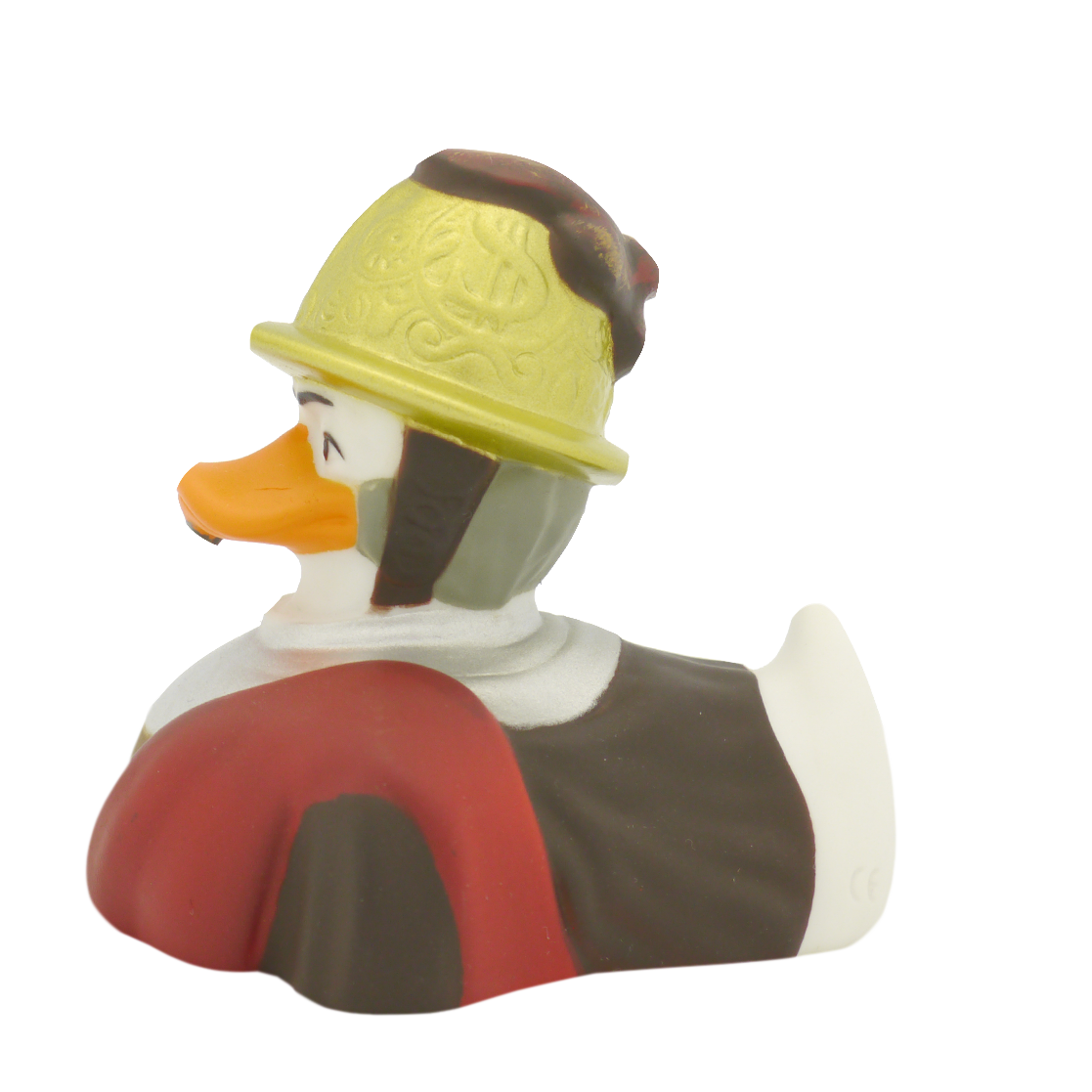 Hombre de pato con casco de oro