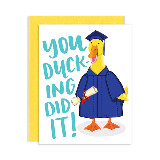 Tarjeta de felicitación de pato graduado